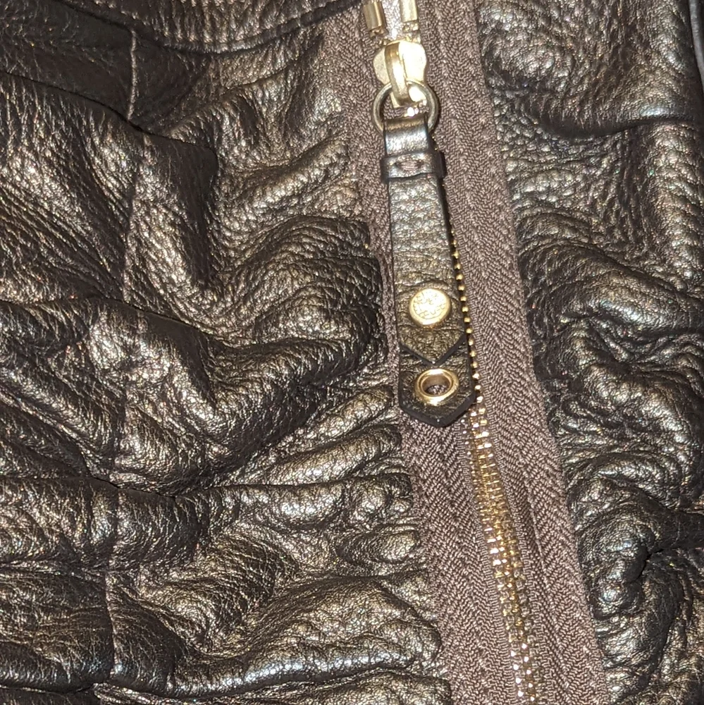 Cole Haan Bronze Brown Soft Pebbled Leather Ruched Shoulder Hobo Purse B…